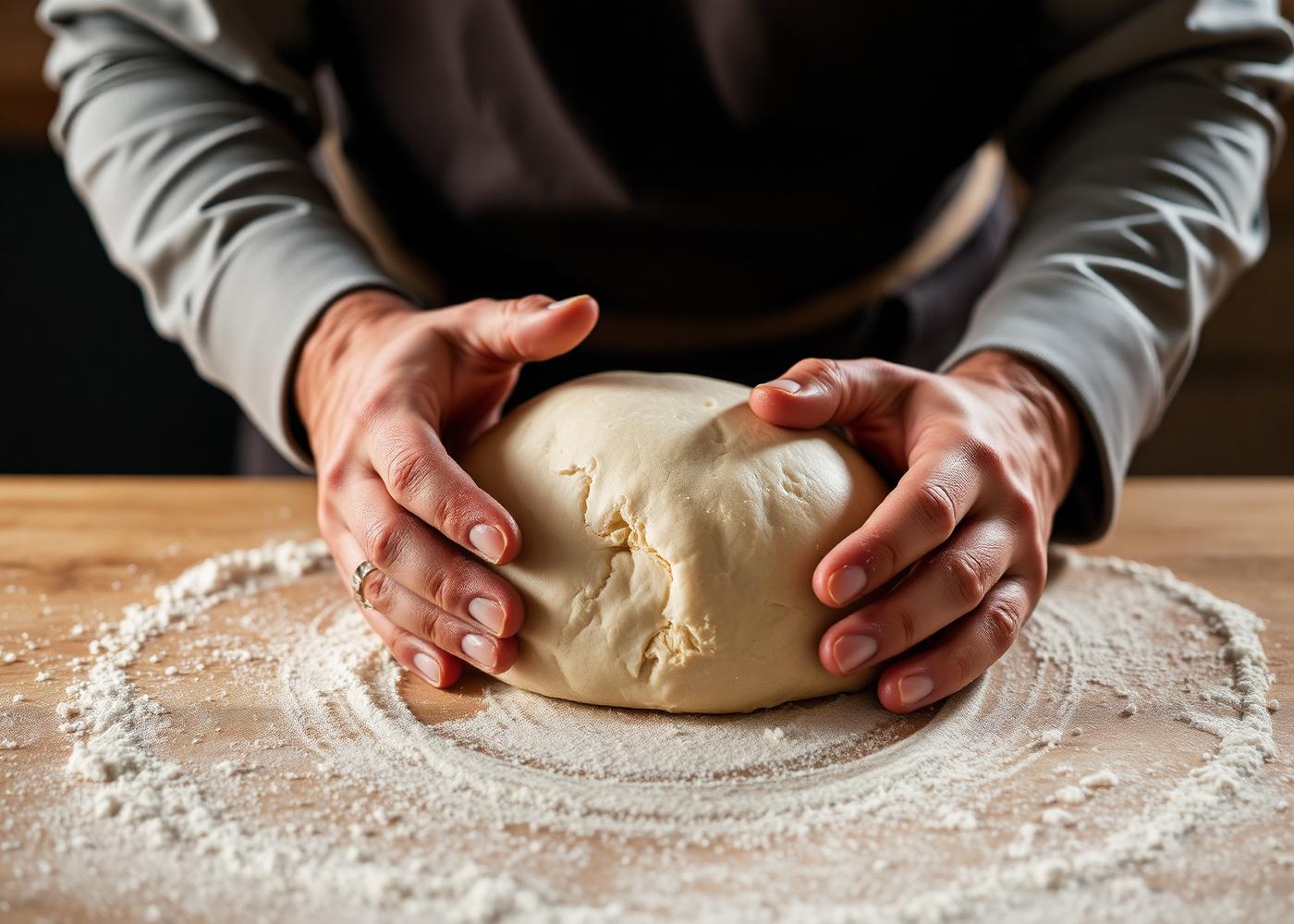 Artisan baker shaping bread dough